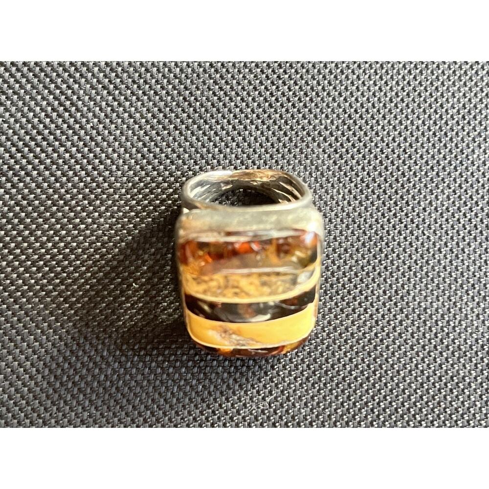 Vintage Artisan Sterling Silver Striped Honey Baltic Amber Split Shank Ring 7.5 - Picture 7 of 15
